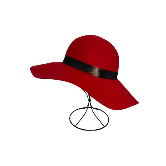 Apt 9 NWT Women's OSFM Chic 100% Wool Cherry Red Black Band Floppy Fedora Hat - Picture 1 of 11